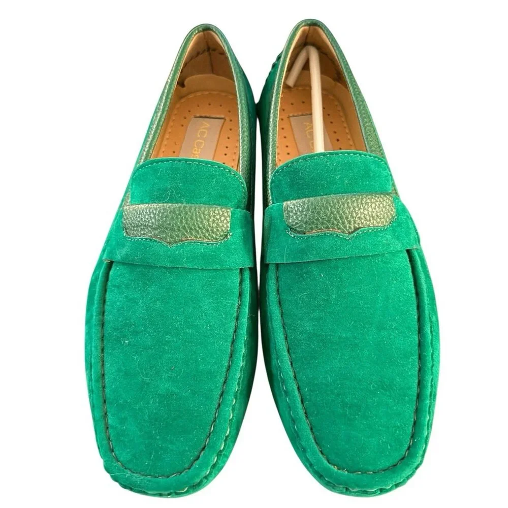AC Casuals Shoes Green Velvet Loafers Moccasins Men’s Size 9 Shoes New - Picture 3 of 6